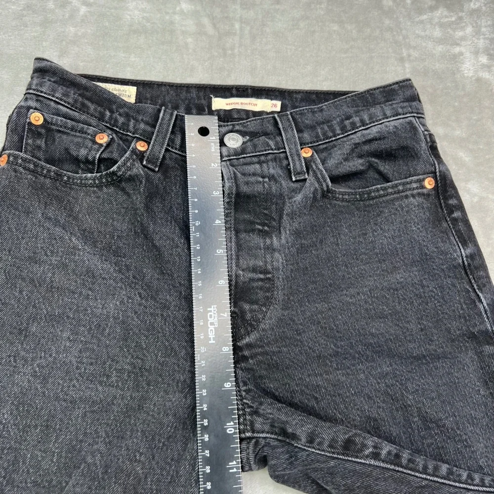 Levi's Premium‎ Wedgie Bootcut Jeans Mens 26 Black Solid Denim Button Fly Flare